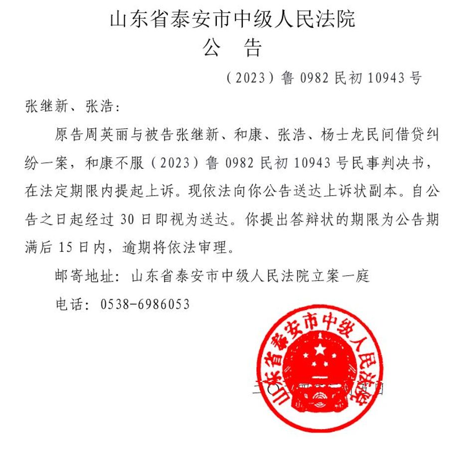 （2023）鲁0982民初10943号-张继新、张浩